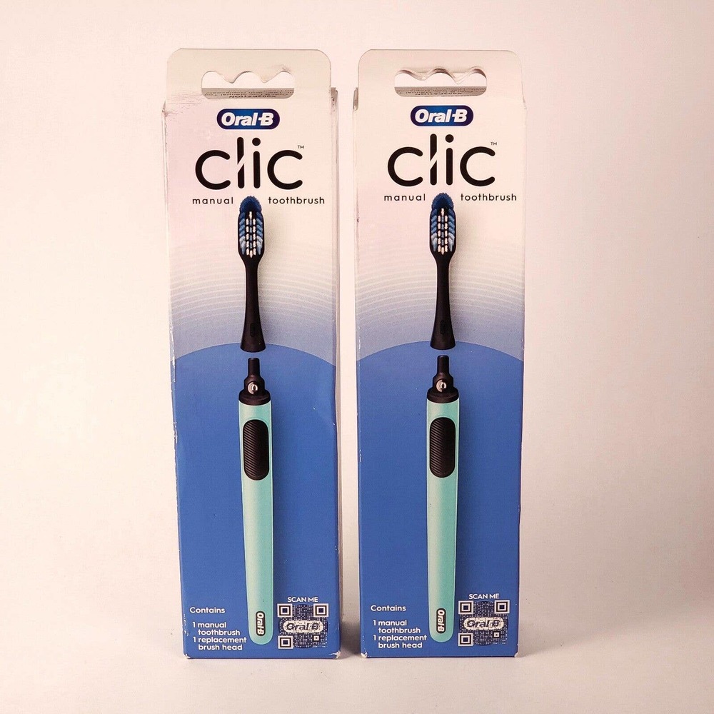 Oral-B Clic Manual Toothbrush Teal Handles Ultimate Clean Heads Lot of 2 NEW